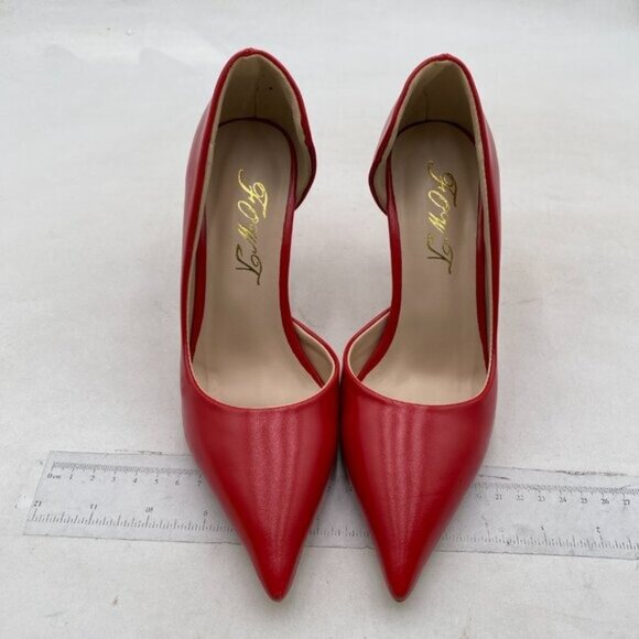 FOWT Red Slip on Classic Pointed Toe Pumps High Heel D'orsays Office Formal Shoe - Picture 3 of 8